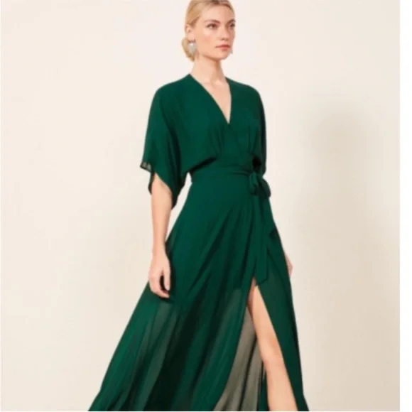 Reformation Winslow Emerald Green Wrap Maxi Dress - Picture 4 of 6